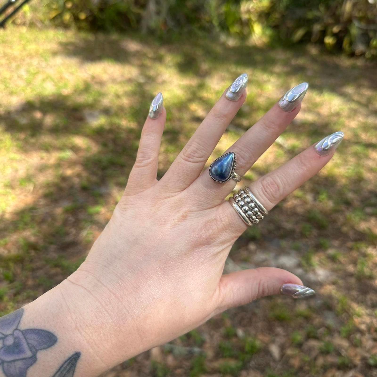 925 Sterling Silver Blue Biwa Pearl Ring Size 7