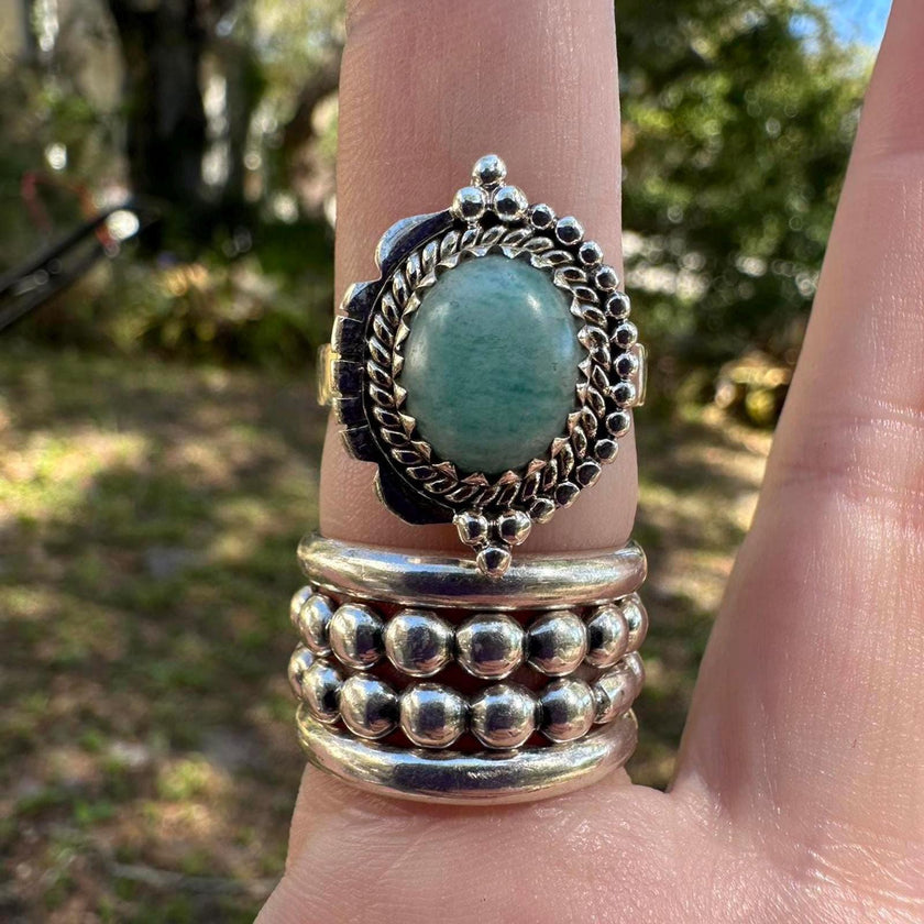 925 Sterling Silver Blue Larimar Ring Size 8.5