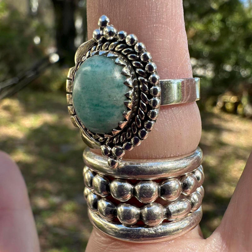 925 Sterling Silver Blue Larimar Ring Size 8.5