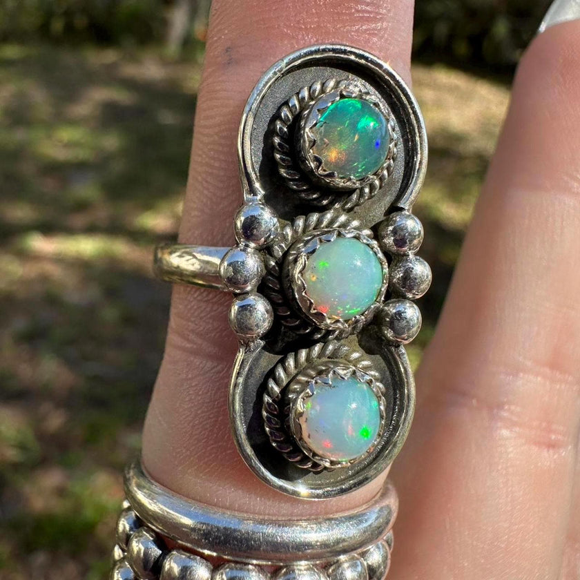925 Sterling Silver Ethiopian Opal Ring Size 9