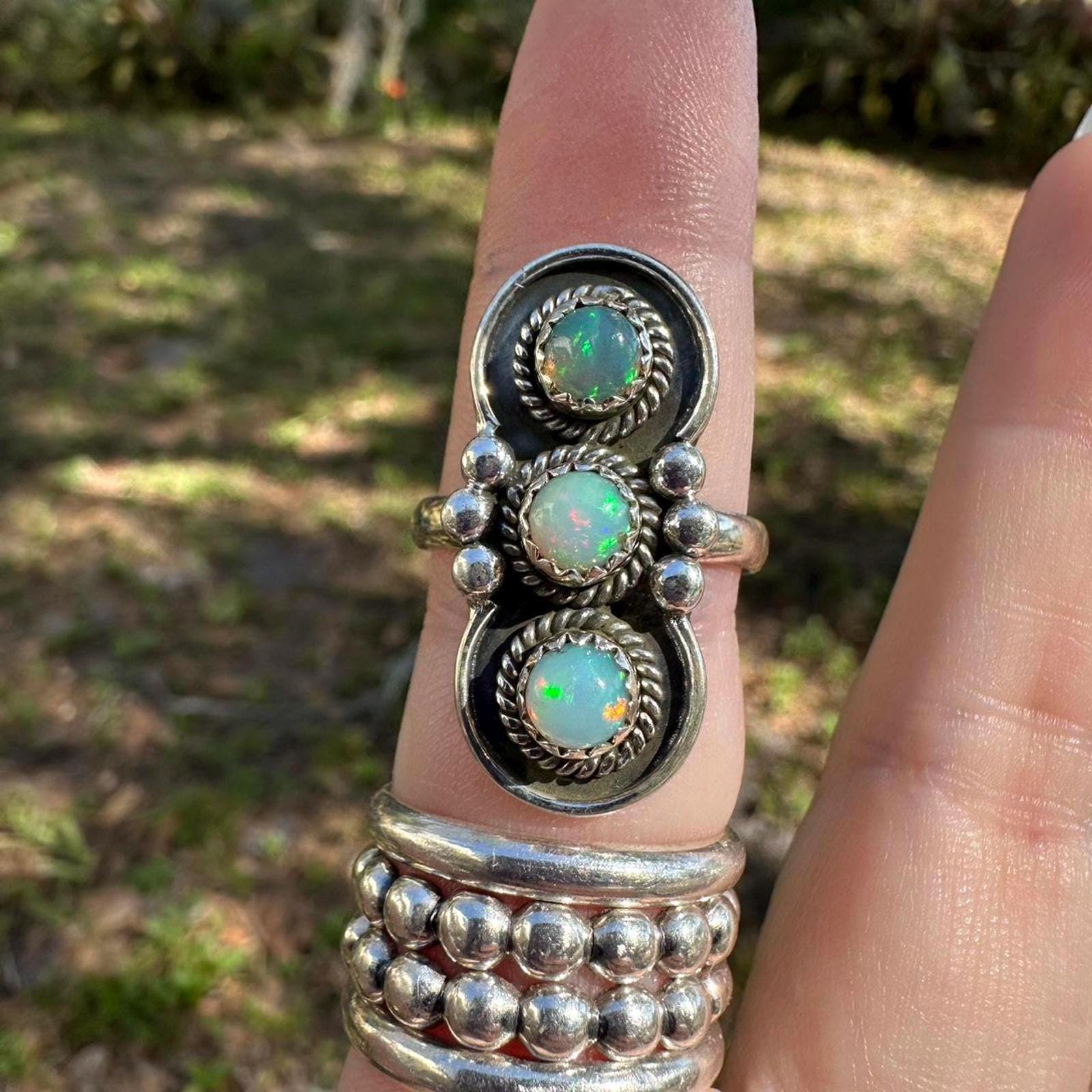 925 Sterling Silver Ethiopian Opal Ring Size 9