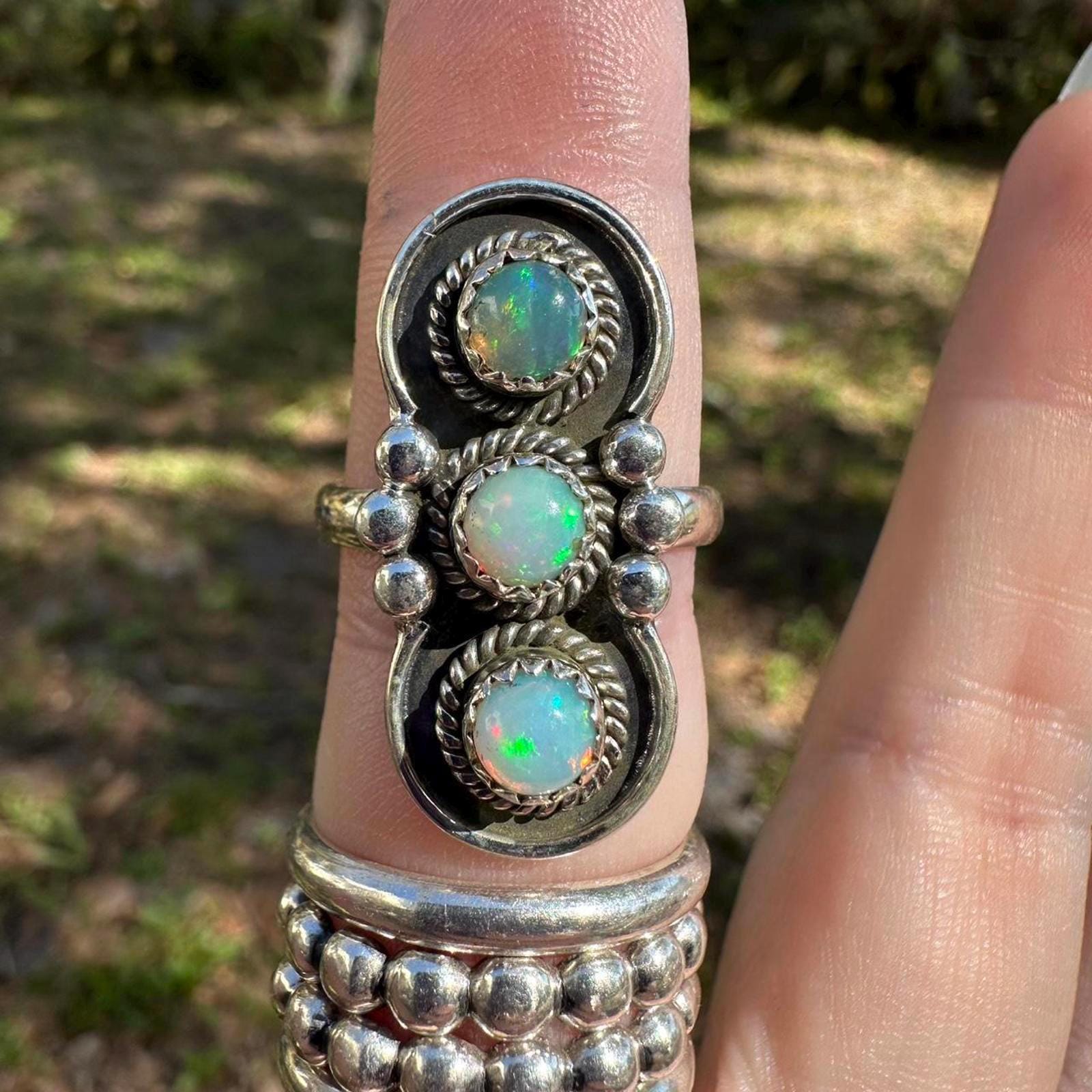 925 Sterling Silver Ethiopian Opal Ring Size 9