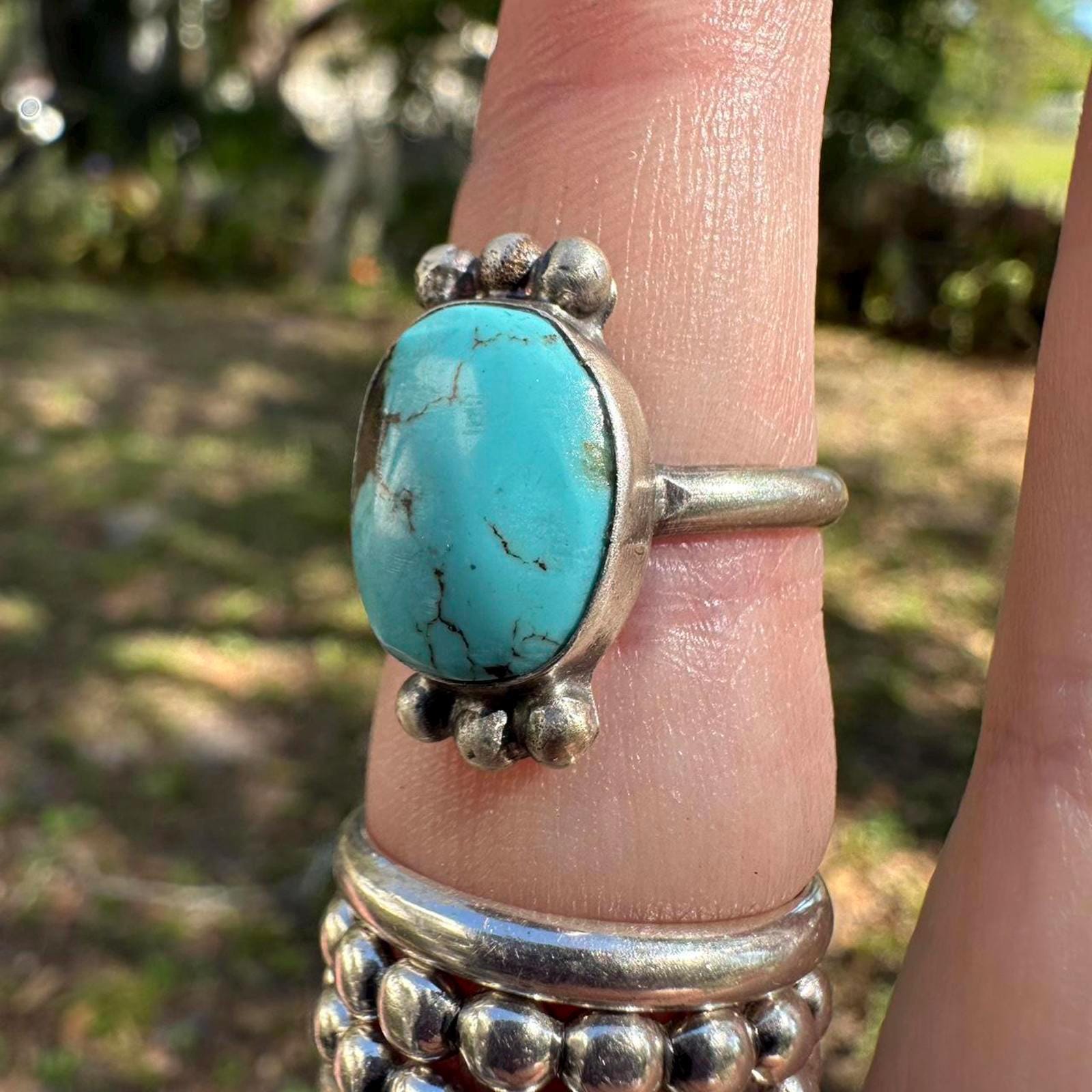 925 Sterling Silver Native American Turquoise Ring Size 7