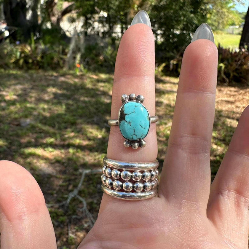 925 Sterling Silver Native American Turquoise Ring Size 7