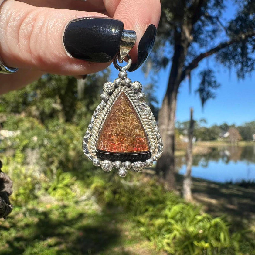 Sterling Silver Ammolite Pendant - 925 Stamped