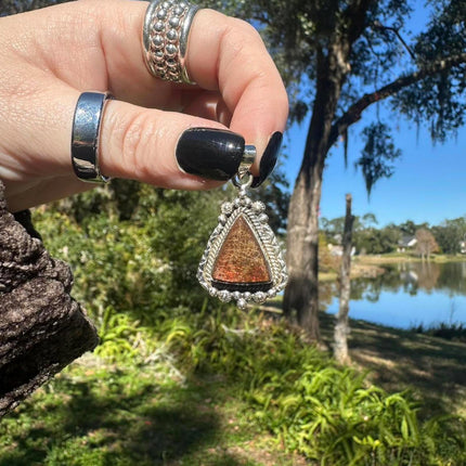 Sterling Silver Ammolite Pendant - 925 Stamped