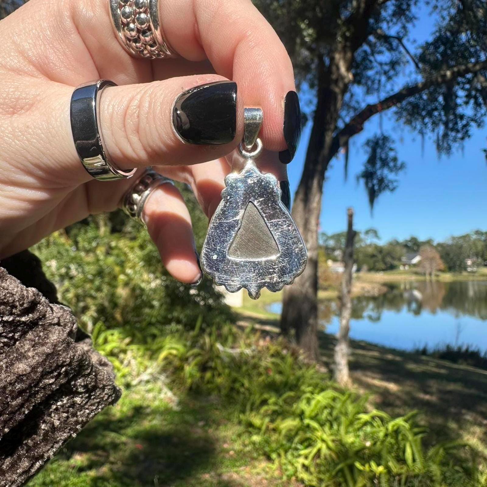 Sterling Silver Ammolite Pendant - 925 Stamped