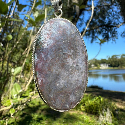 Sterling Silver Purple Moss Agate Pendant.