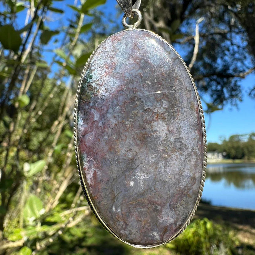 Sterling Silver Purple Moss Agate Pendant.