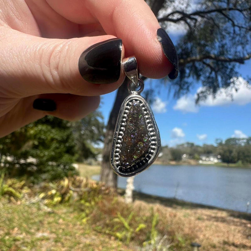 Sterling Silver Brown Ammolite Pendant Approx 1.5 inches