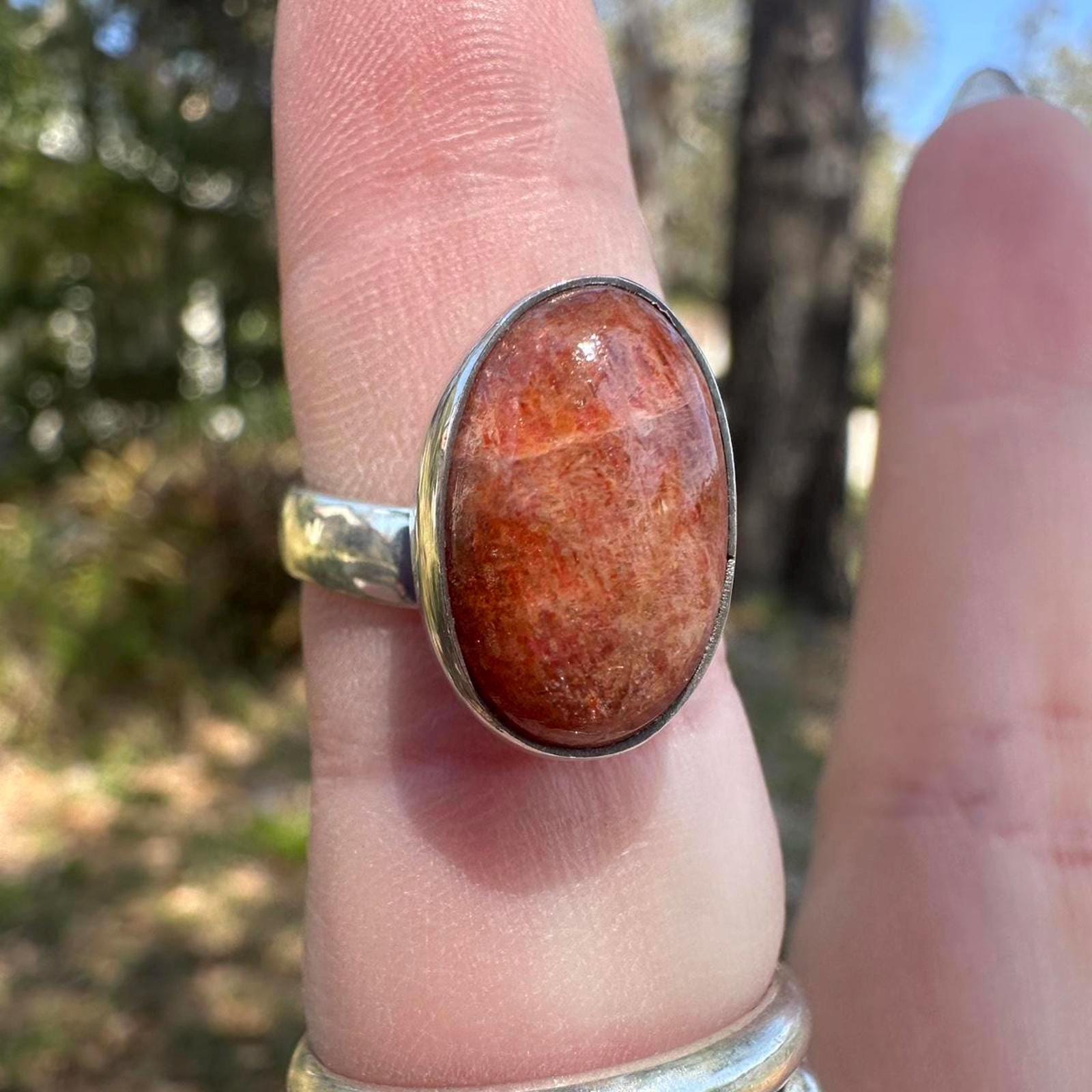 925 Sterling Silver Sunstone Adjustable Thick Band Ring