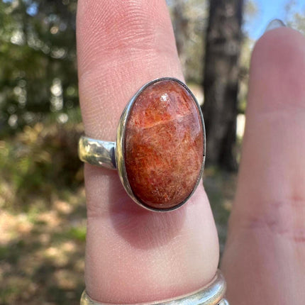 925 Sterling Silver Sunstone Adjustable Thick Band Ring