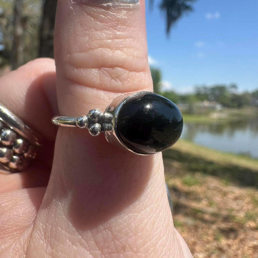 925 Sterling Silver Black Onyx Ring Size 8