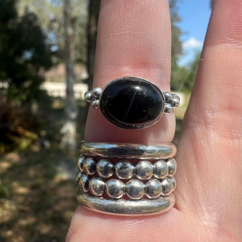 925 Sterling Silver Black Onyx Ring Size 8