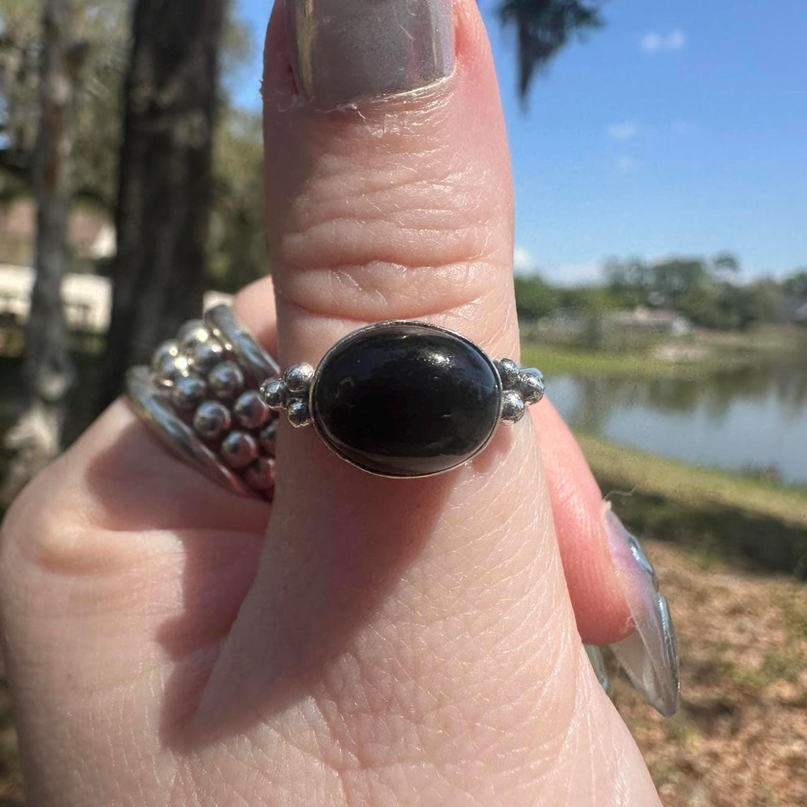 925 Sterling Silver Black Onyx Ring Size 8