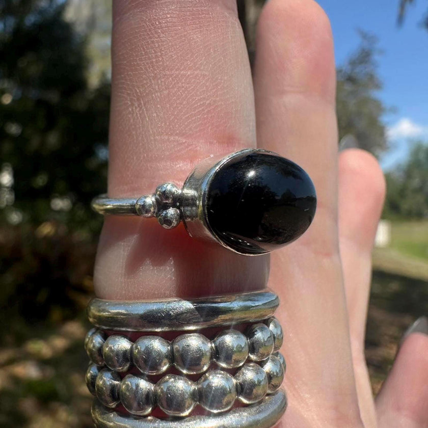 925 Sterling Silver Black Onyx Ring Size 8