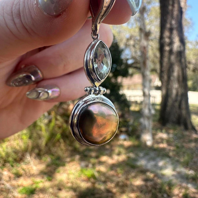 925 Sterling Silver Pearl and Aquamarine Pendant