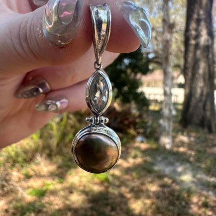 925 Sterling Silver Pearl and Aquamarine Pendant