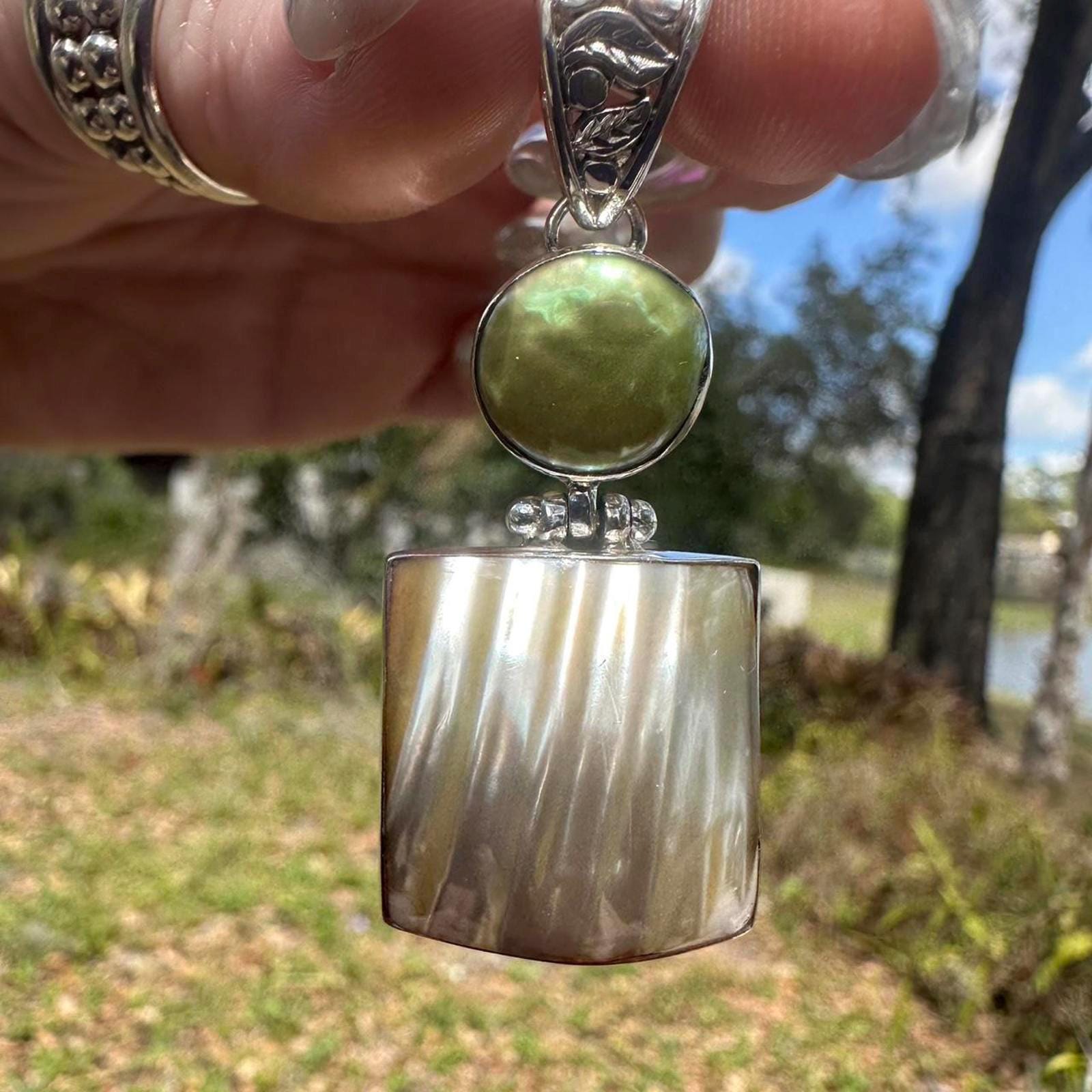 925 Sterling Silver Fresh Water Pearl and Shell Pendant
