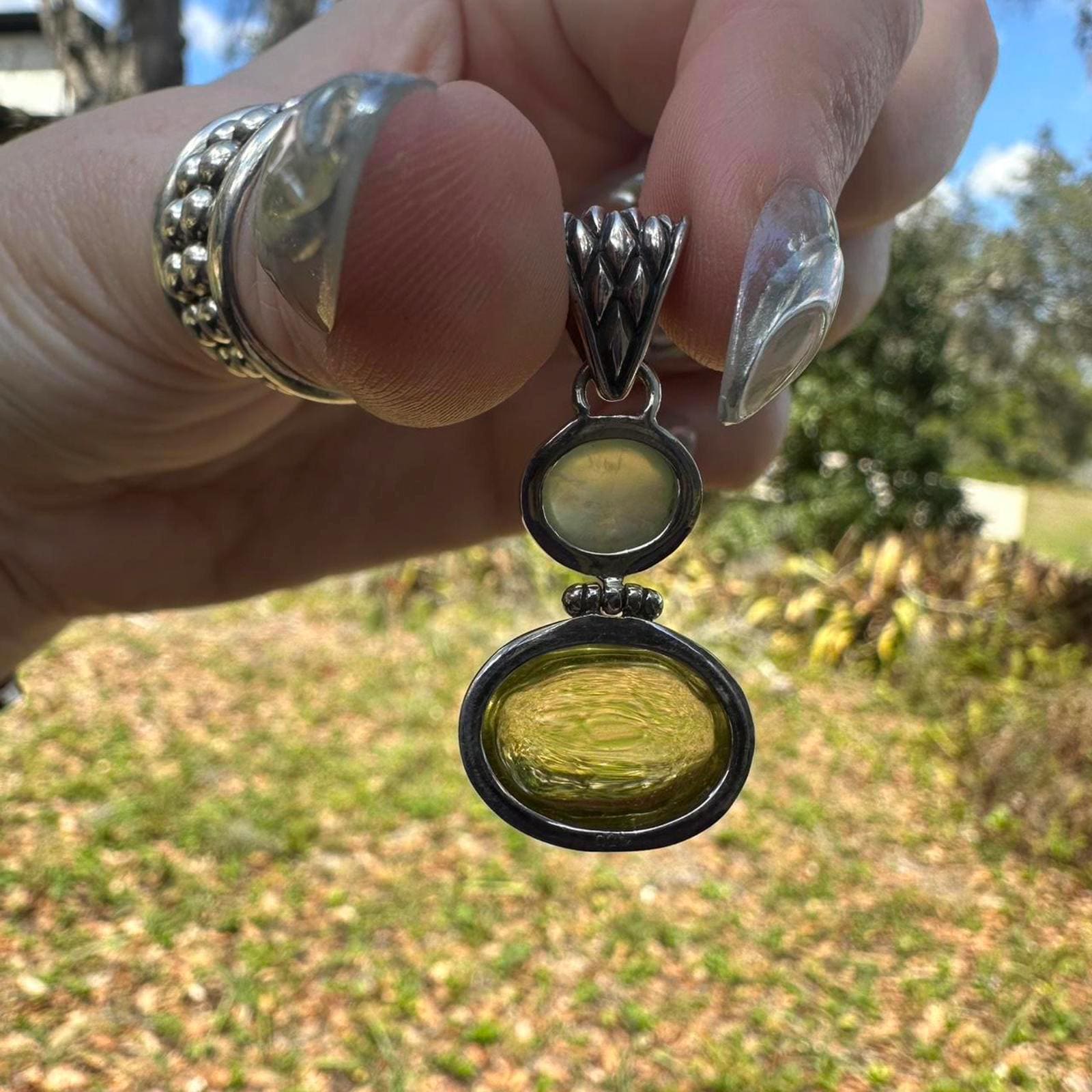 925 Sterling Silver Lemon & Green Citrine Pendant