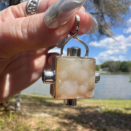 925 Silver Square Druzy & Amethyst Pendant