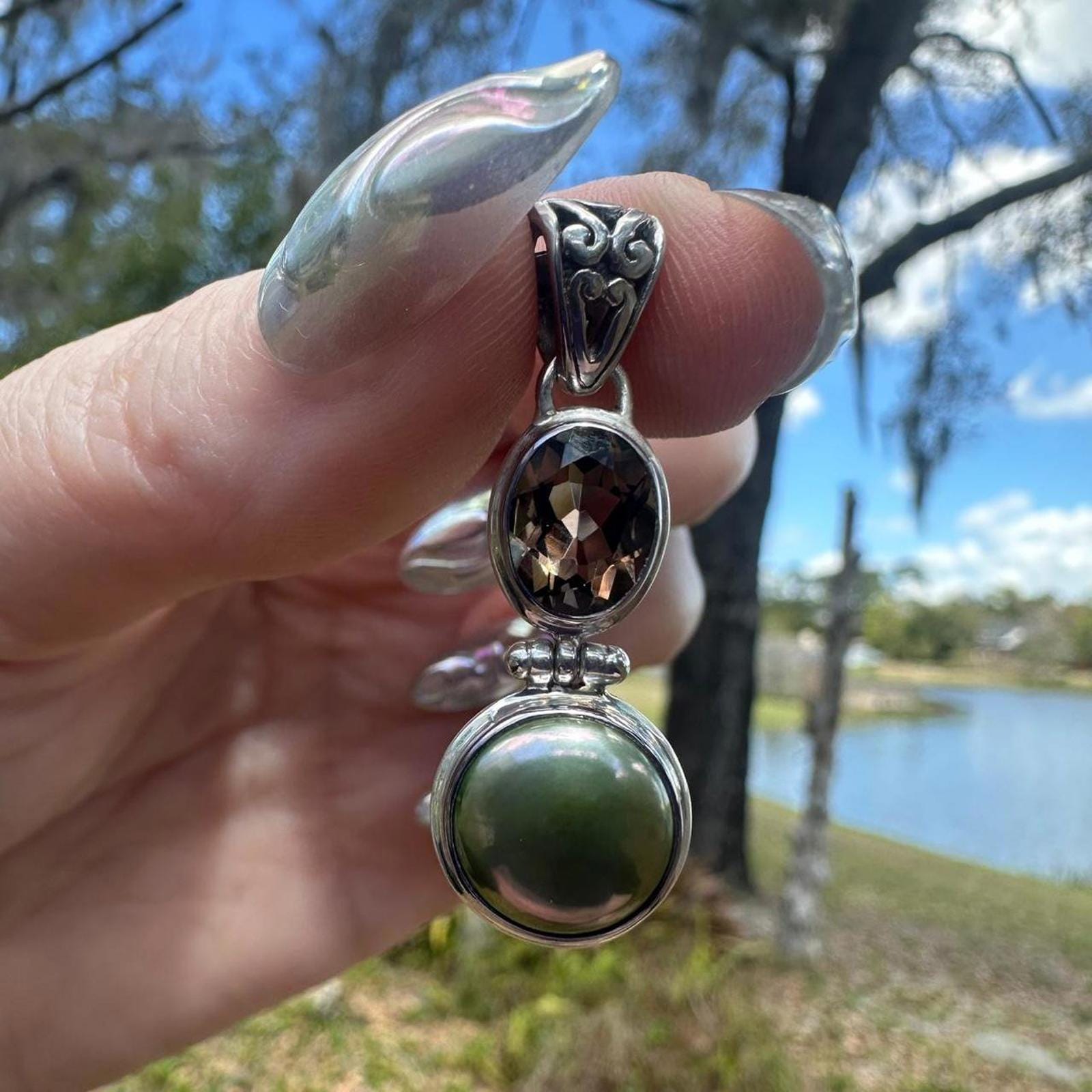 925 Silver Smokey Quartz & Fresh Water Pearl Pendant