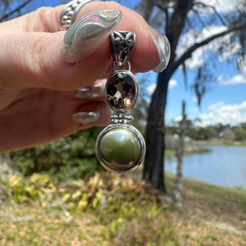 925 Silver Smokey Quartz & Fresh Water Pearl Pendant
