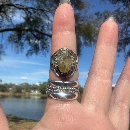 Sterling Silver Green Citrine Statement Ring Size 9