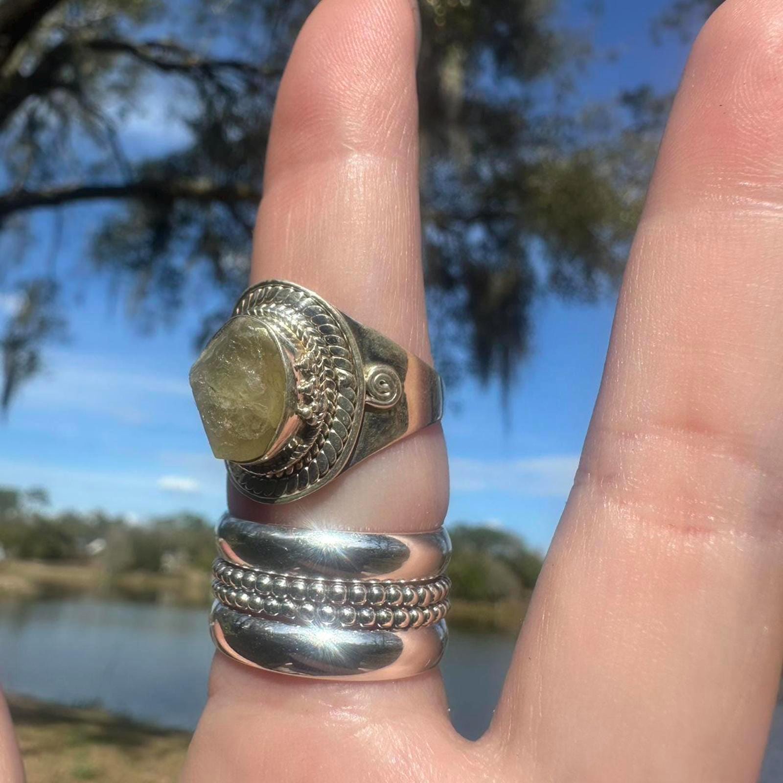 Sterling Silver Green Citrine Statement Ring Size 9
