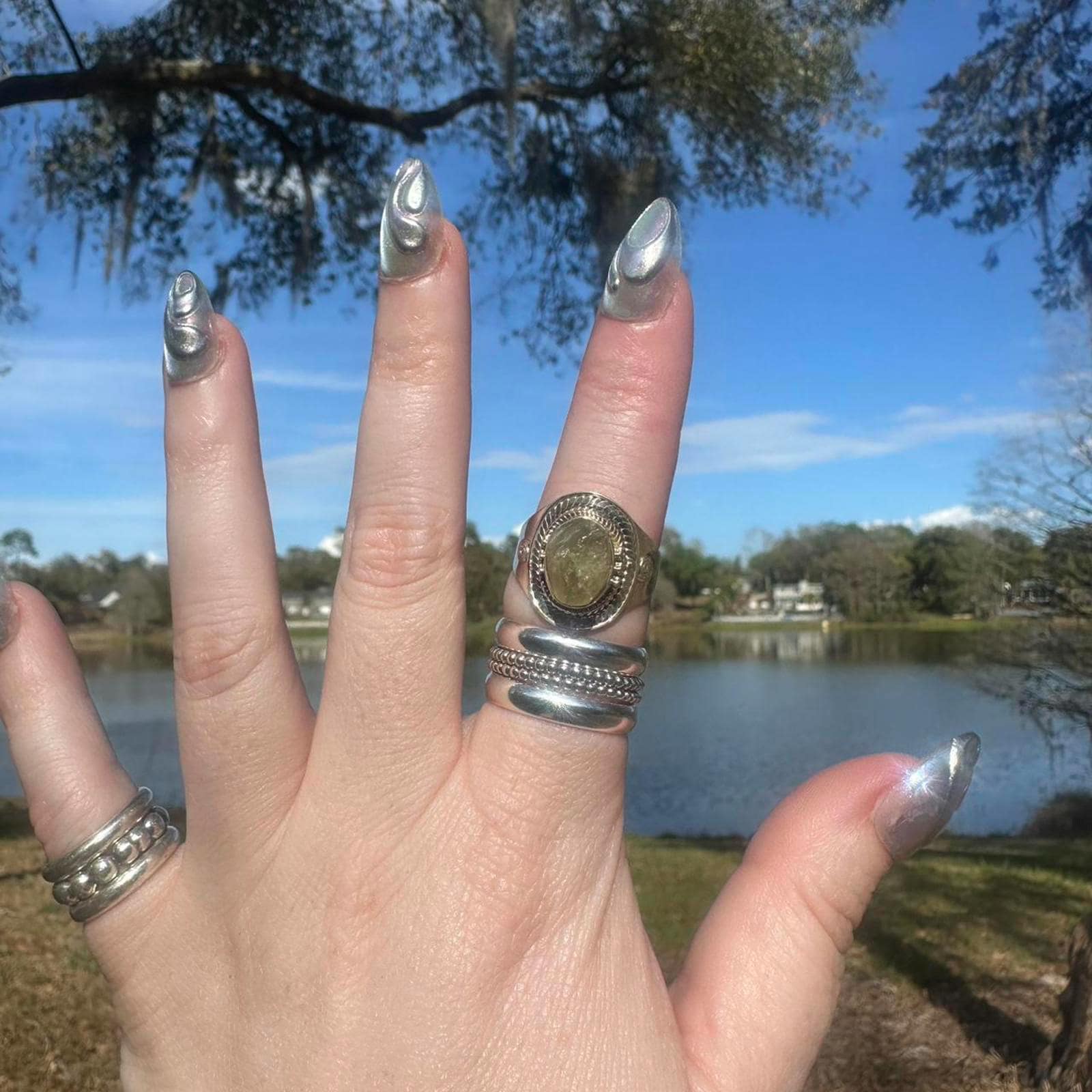 Sterling Silver Green Citrine Statement Ring Size 9