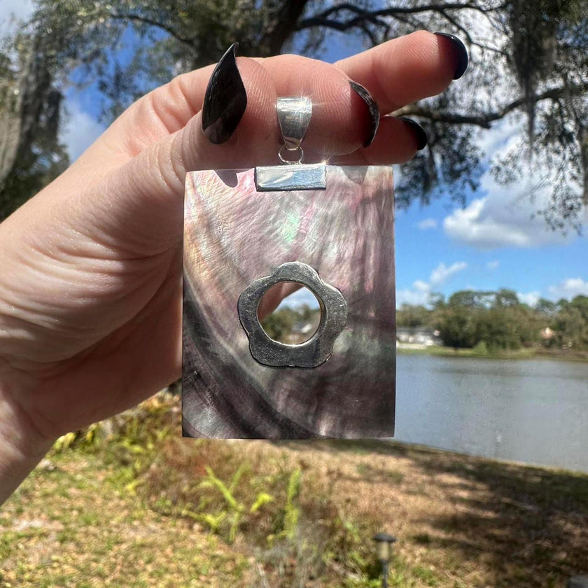 Sterling Silver Abalone Shell Floral Detail Pendant