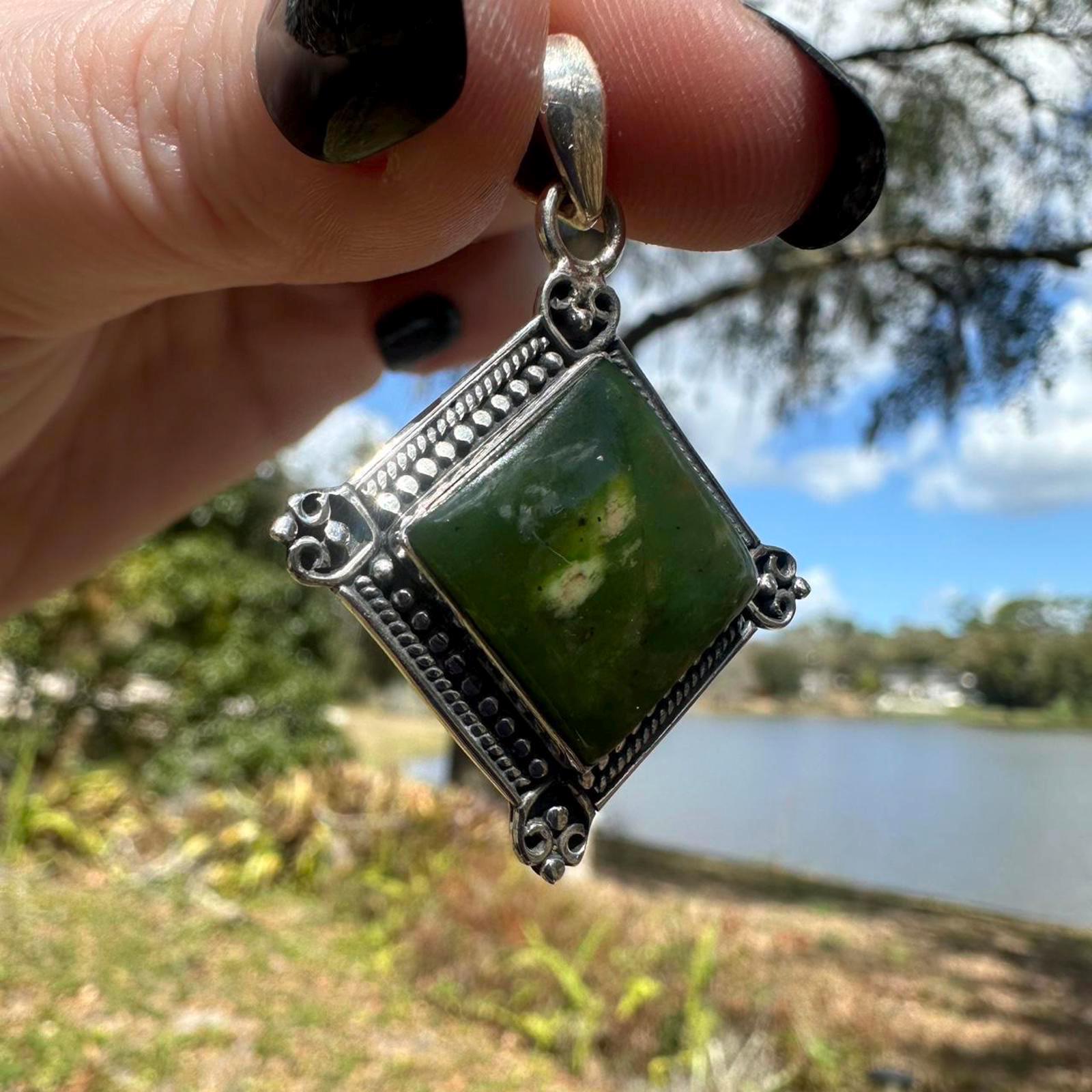 Sterling Silver Bali Style Chalcedony Pendant. 1.5 inch.