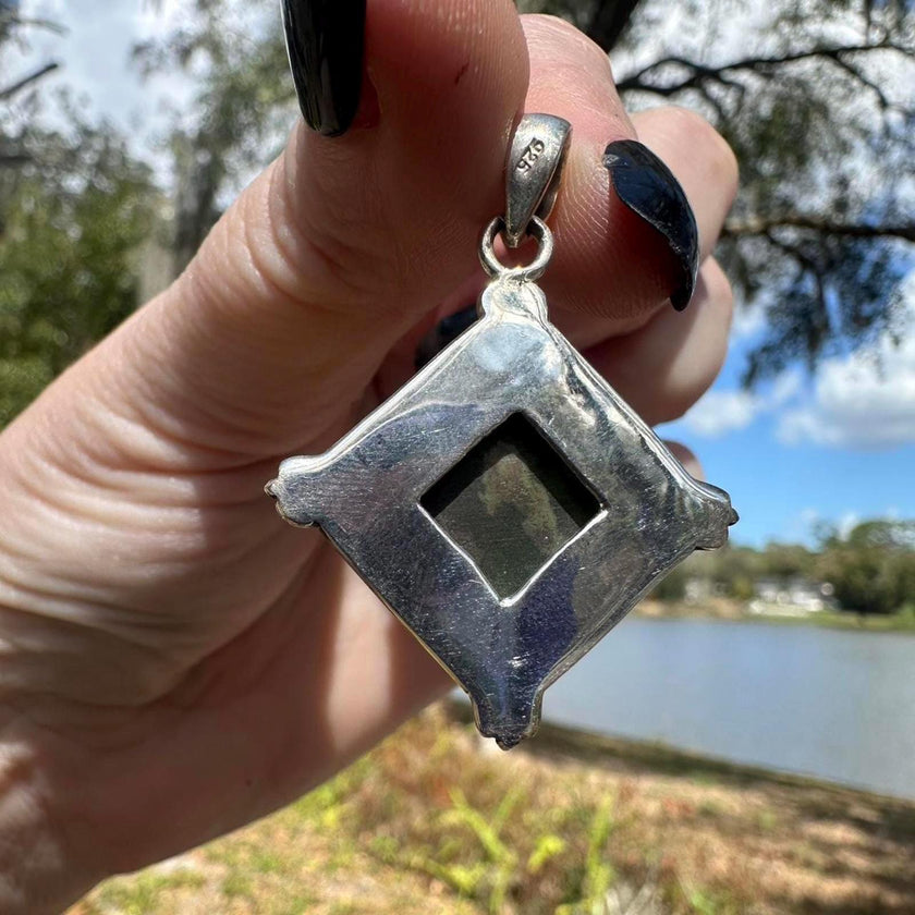 Sterling Silver Bali Style Chalcedony Pendant. 1.5 inch.