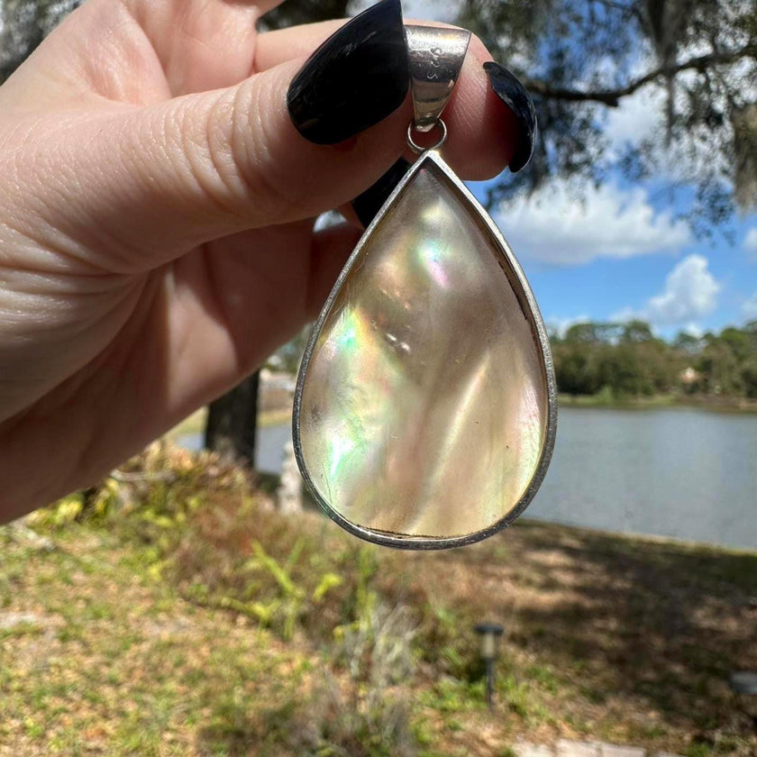 Vintage Sterling Silver Abalone & Coral Pendant