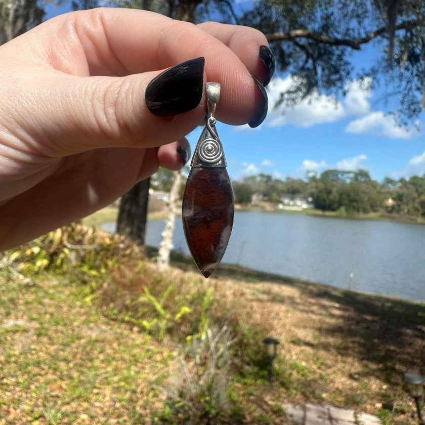 Sterling Silver Bali Style Red & Purple Moss Agate Pendant