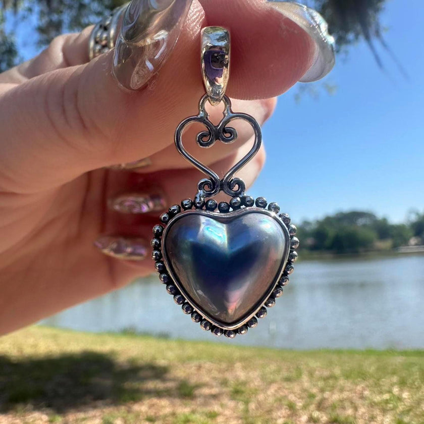 925 Sterling Silver Heart Biwa Pearl Pendant