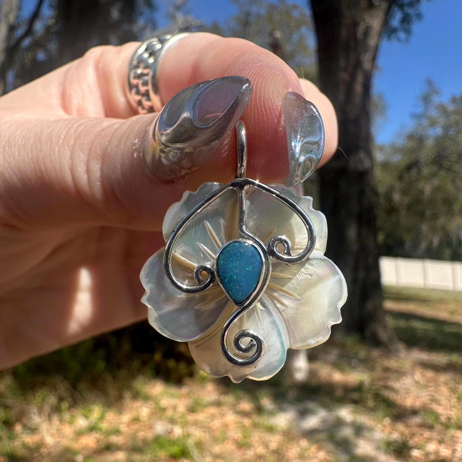 925 Sterling Silver Opal & Mother of Pearl Pendant