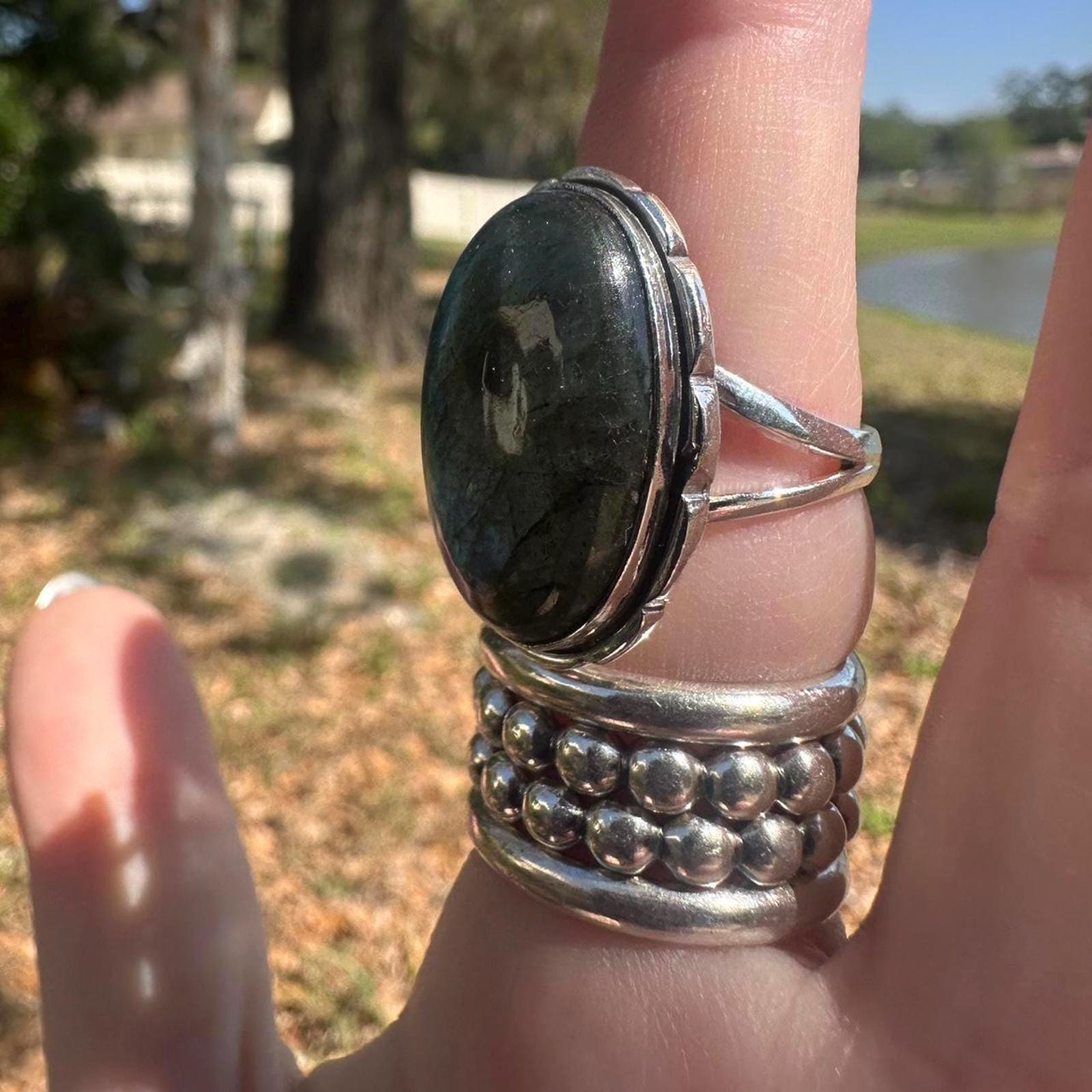 925 Sterling Silver Labradorite Ring Size 8
