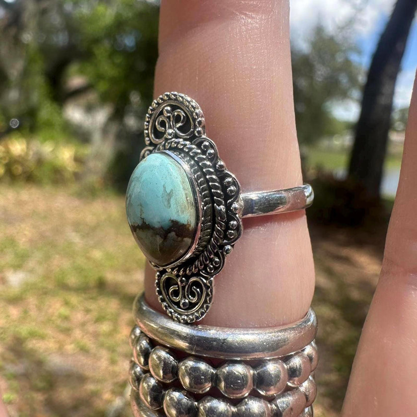 925 Sterling Silver Turquoise Ring Size 8