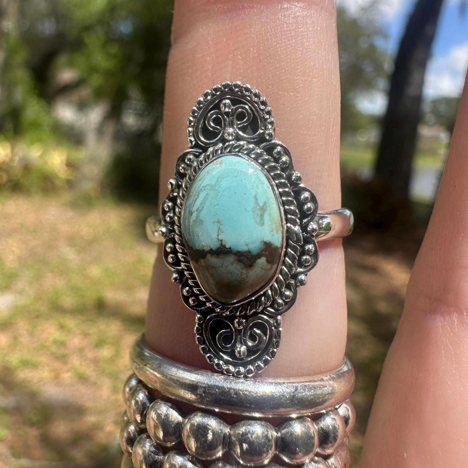 925 Sterling Silver Turquoise Ring Size 8