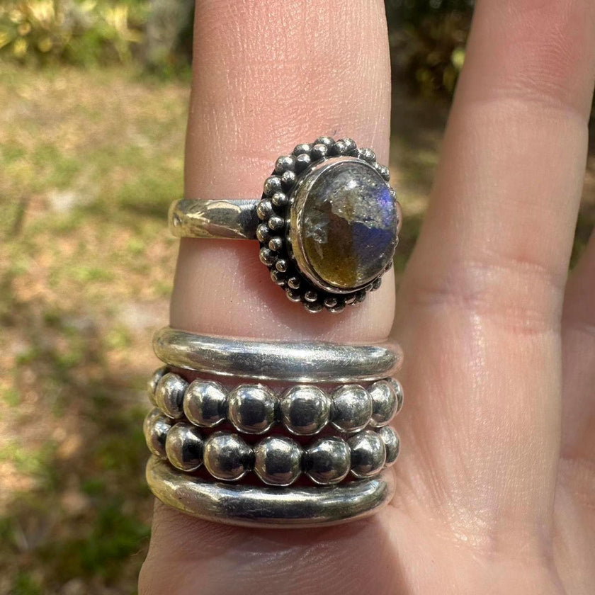 925 Sterling Silver Labradorite Ring Size 8.75