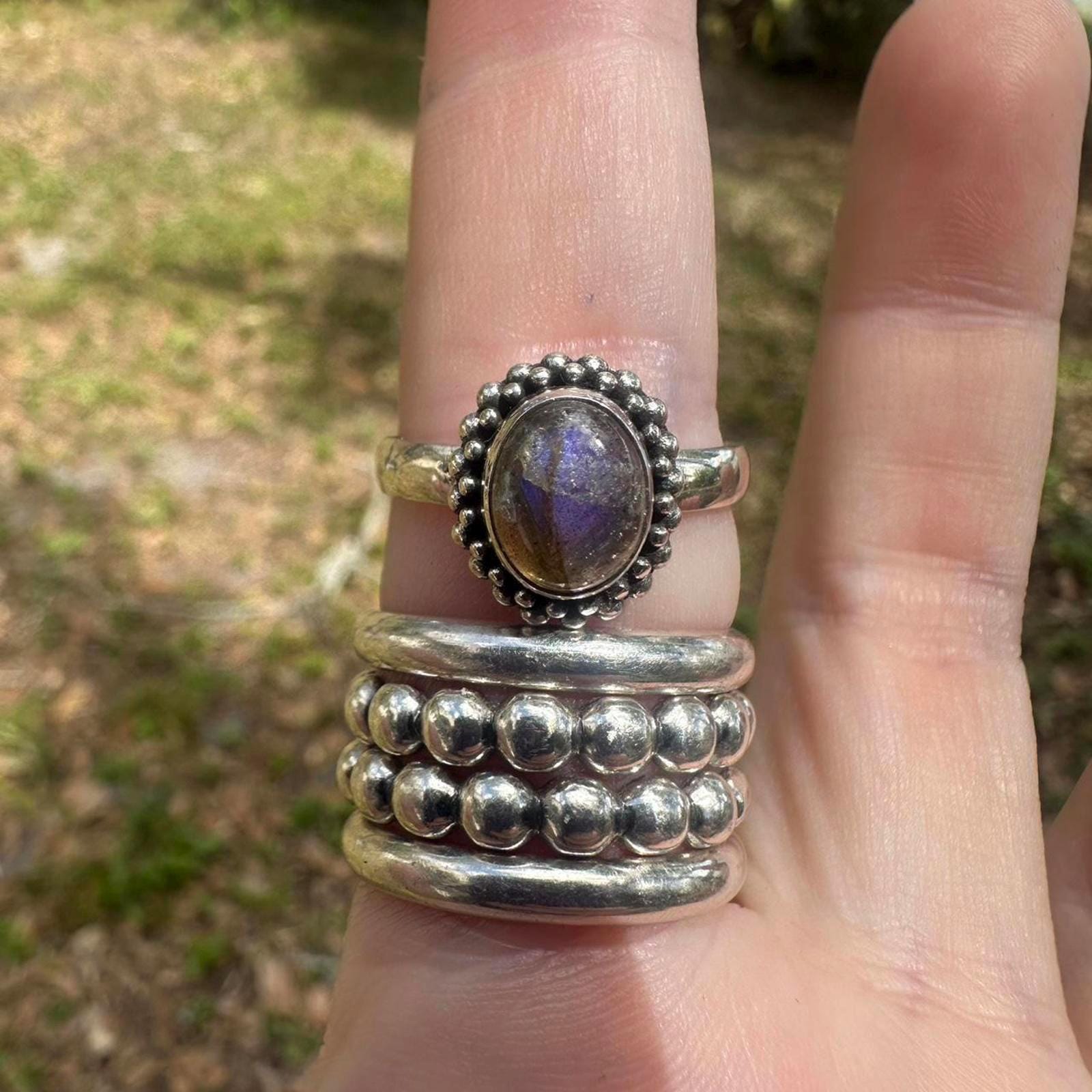 925 Sterling Silver Labradorite Ring Size 8.75