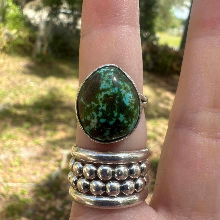 925 Sterling Silver Native American Signed Blue Turquoise Ring Size 7