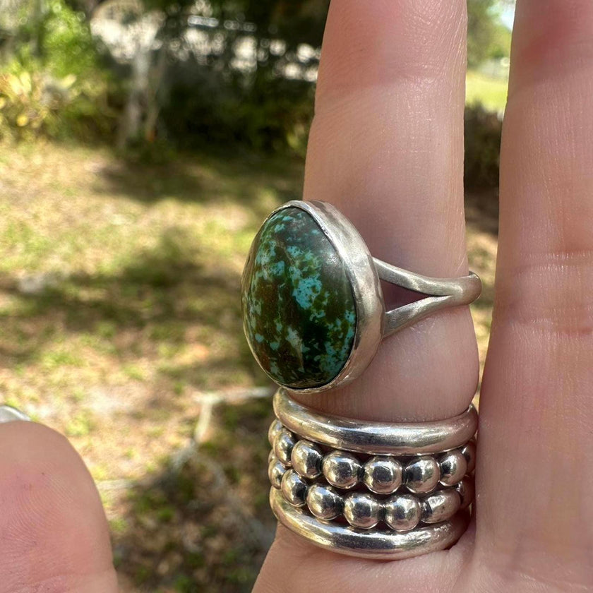 925 Sterling Silver Naive American Signed Turquoise Ring Size 8