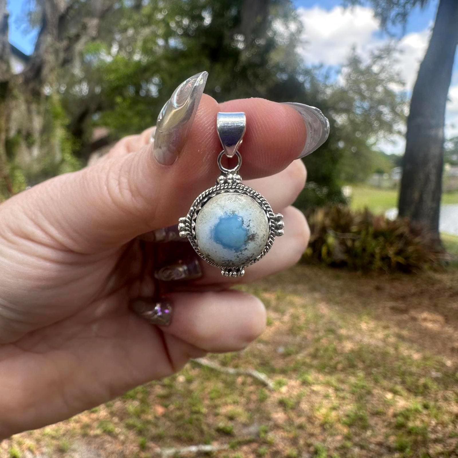 925 Sterling Silver Blue Turquoise Pendant