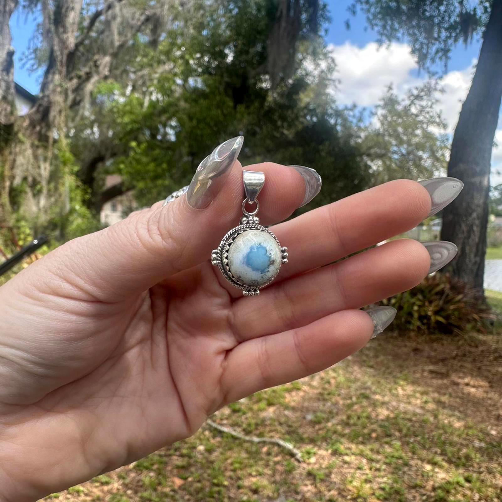 925 Sterling Silver Blue Turquoise Pendant