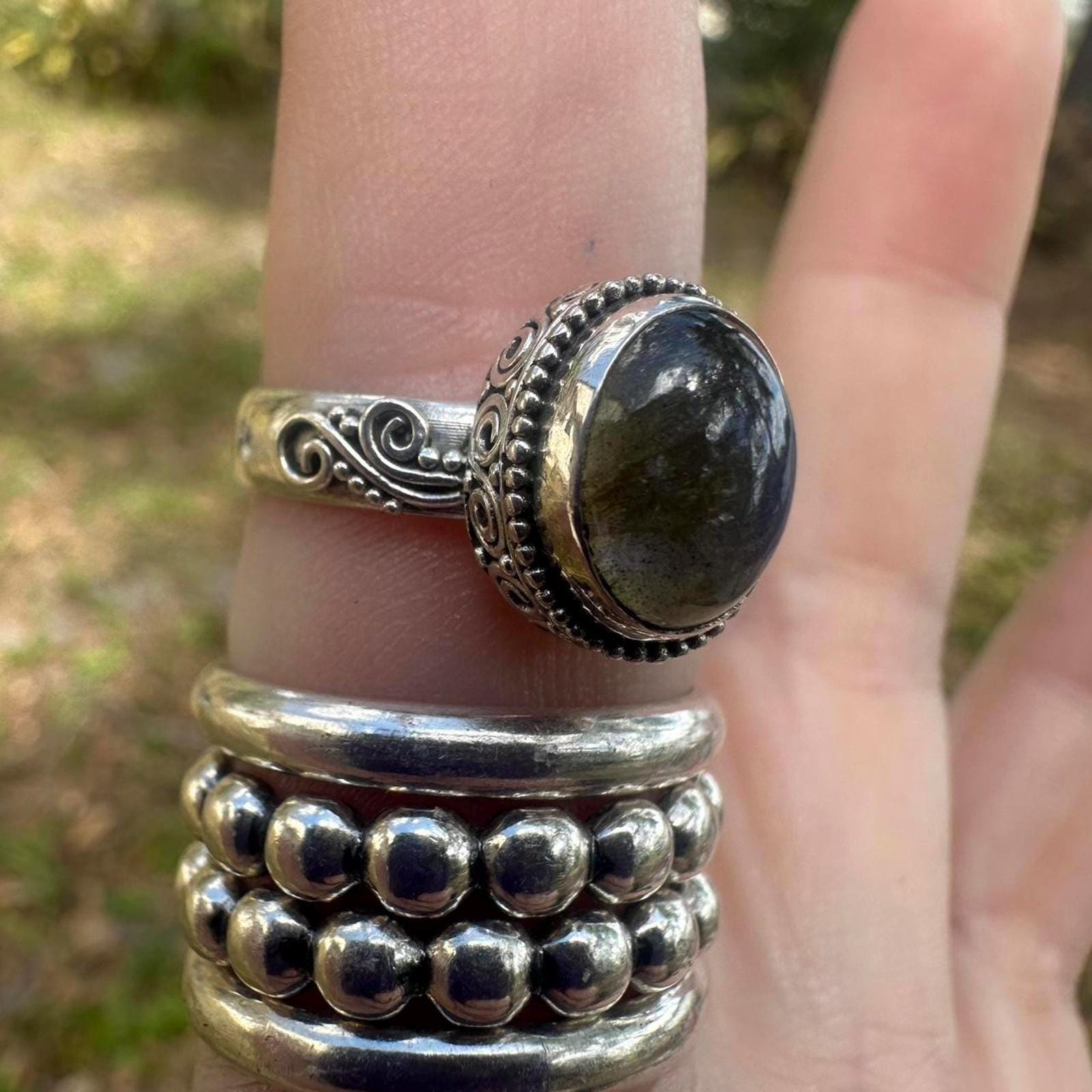 925 Sterling Silver Labradorite Bail Style Ring Size 8