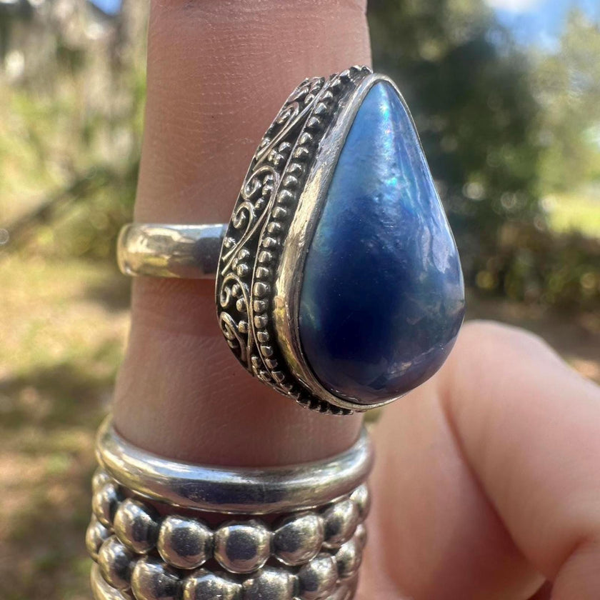 925 Sterling Silver Blue Biwa Pearl Ring Size 7