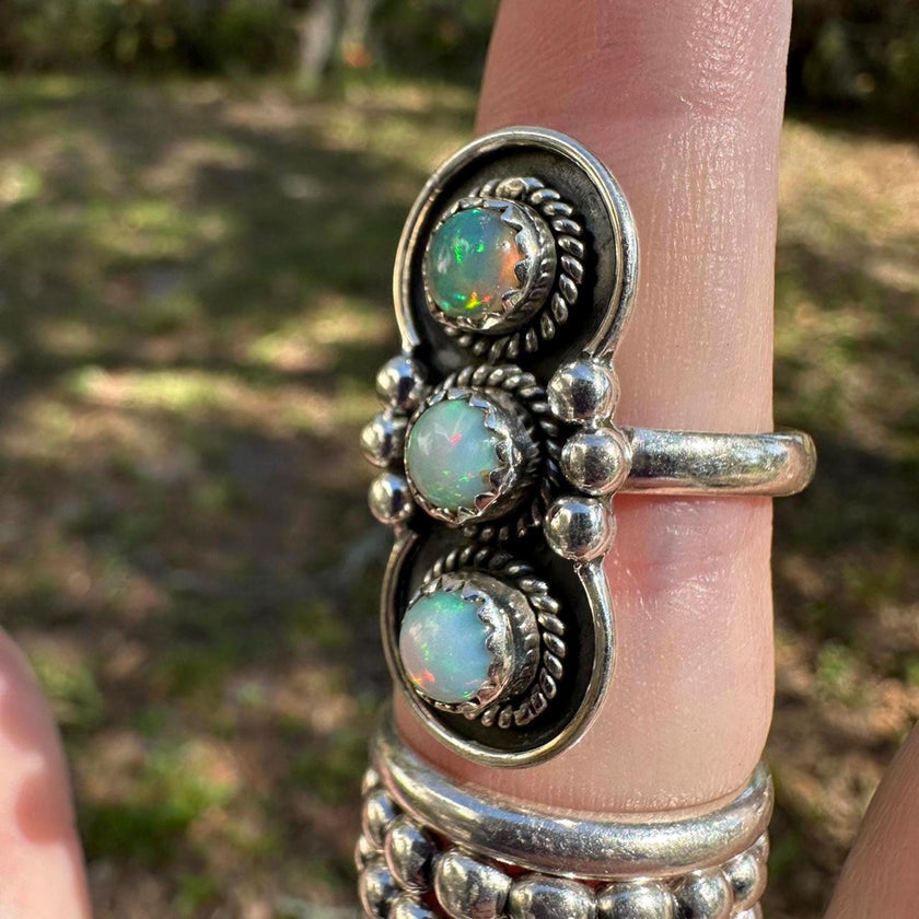 925 Sterling Silver Ethiopian Opal Ring Size 9