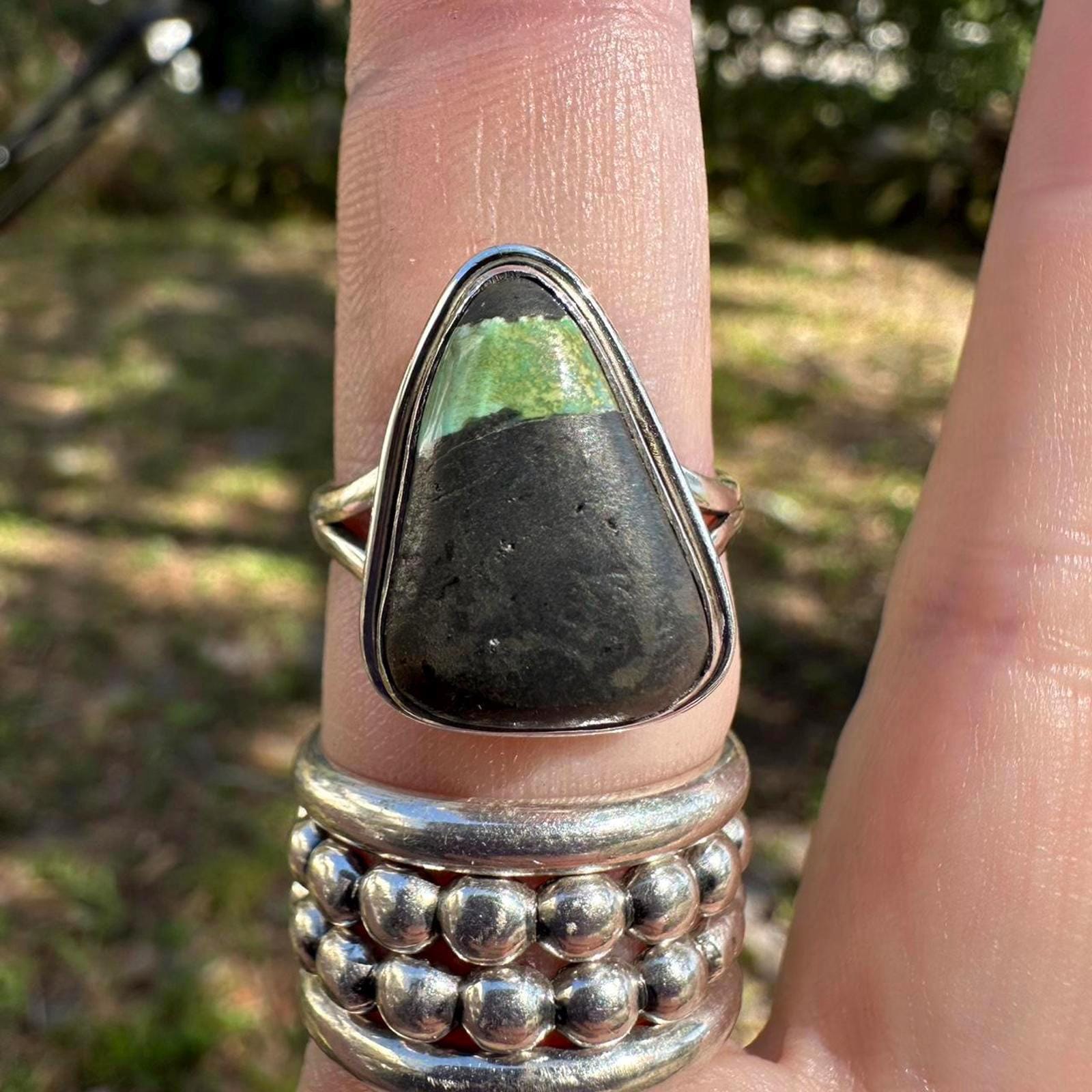 925 Sterling Silver Blackjack Turquoise Ring Size 8.25